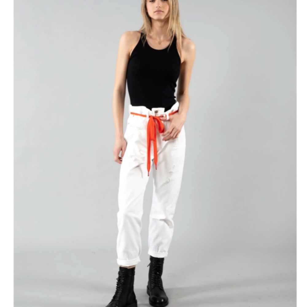 DENIMIST Harper Shoelace White Denim Distressed Jeans Free People Sz 29 NWOT